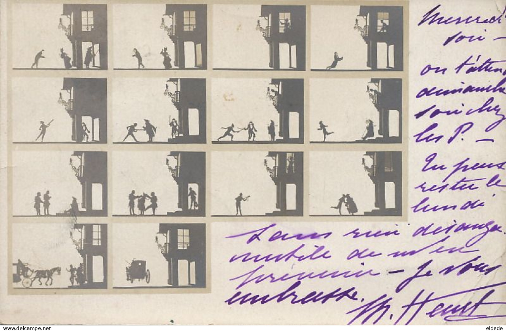 BD Carte Postale Avec Scene De Duel Escrime 1903 Cartoon Fencing - Fencing