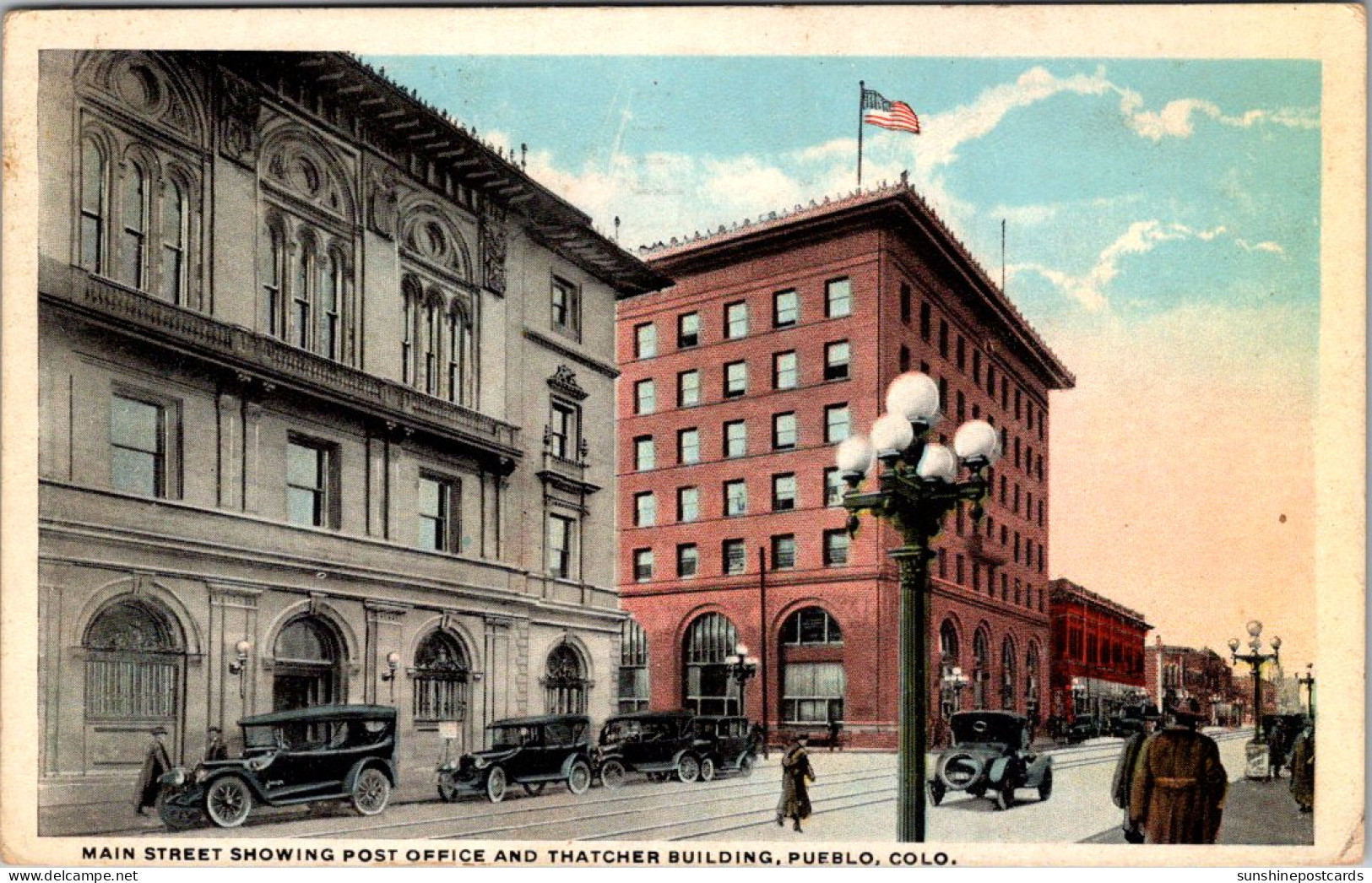 Colorado Pueblo Main Street Showing Post Office And Thatcher Building 1932 Curteich - Pueblo