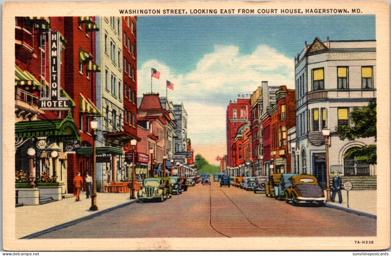 Maryland Hagerstown Washington Street Looking East From Court House Curteich - Hagerstown