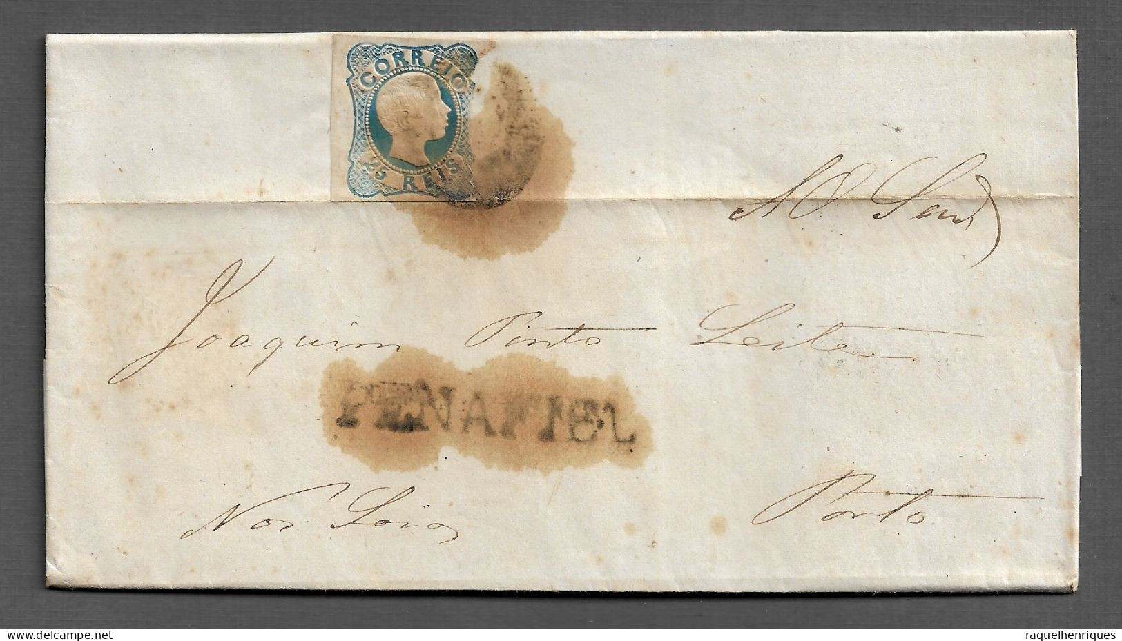 PORTUGAL LETTER 1857 D. PEDRO V - CARIMBO PENAFIEL (PLB4#34) - Storia Postale