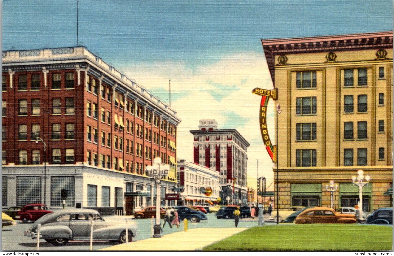 Montana Great Falls Second Street Looking South Showing The Rainbow Hotel Curteich - Great Falls