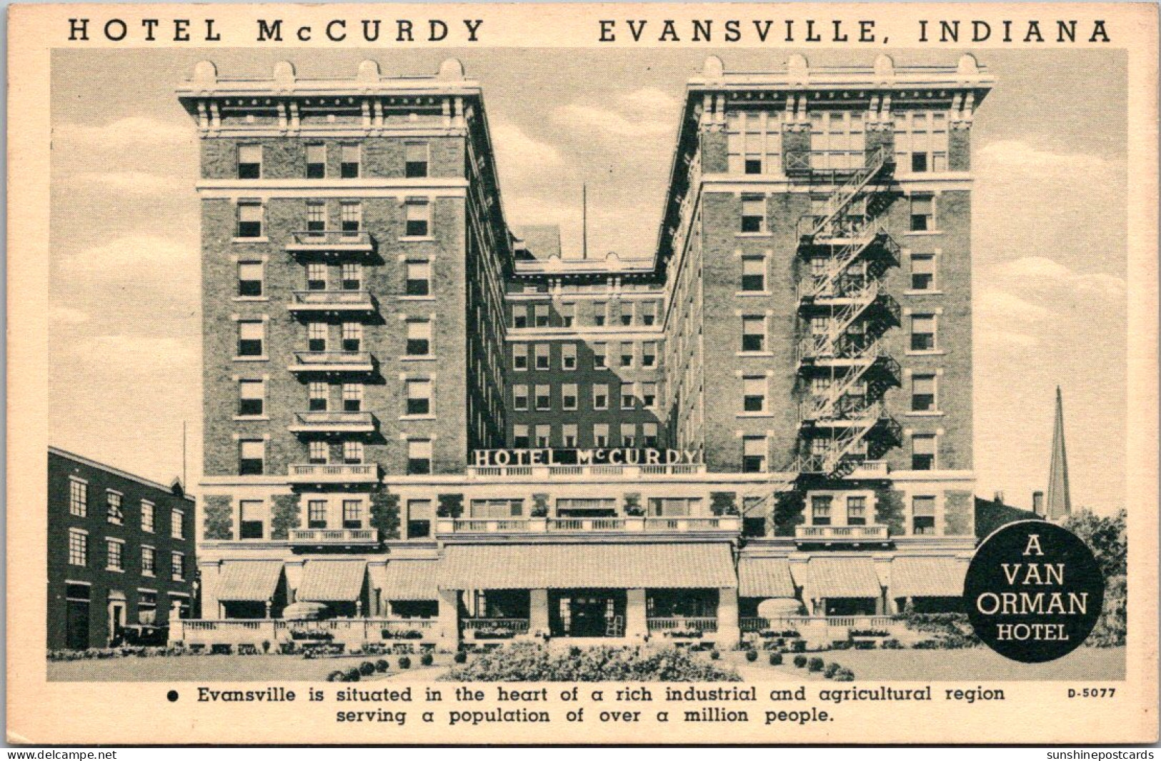 Indiana Evansville Hotel McCurdy Curteich - Evansville