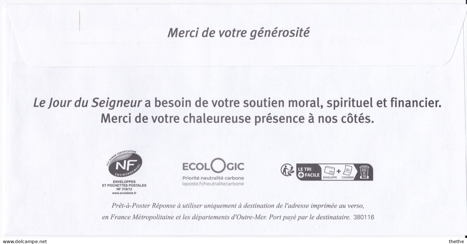 CFRT Le Jour Du Seigneur Postréponse Marianne L'Engagée PRIO N° 380116 - Listos Para Enviar: Respuesta/Marianne L'Engagée