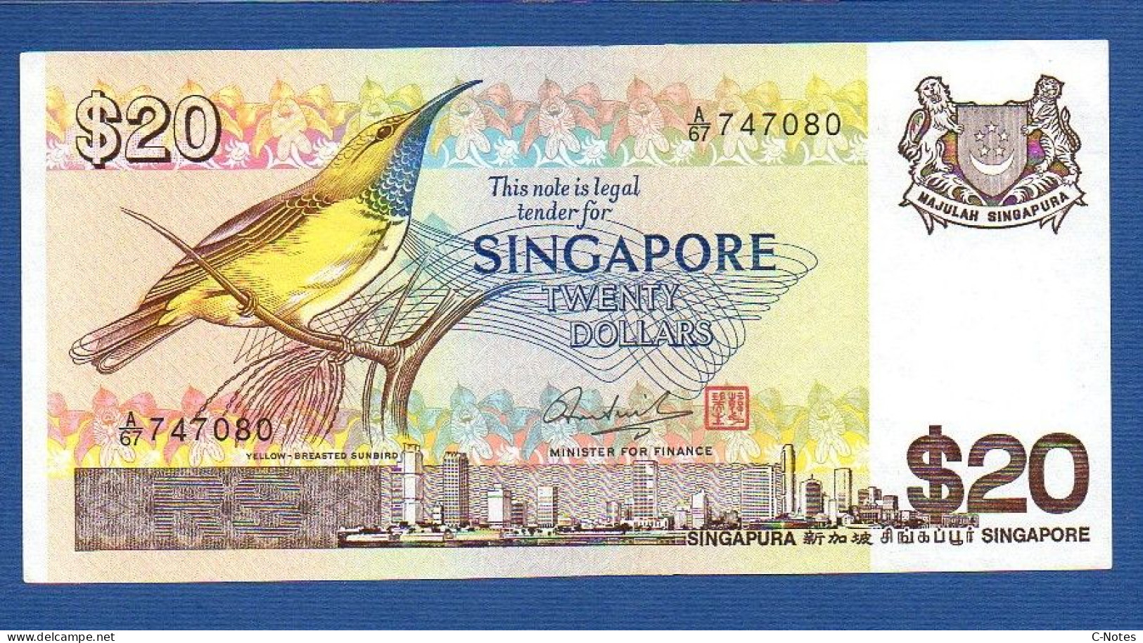 SINGAPORE - P.12 – 20 Dollars ND (1979) AXF, S/n A/67 747080 - Singapour