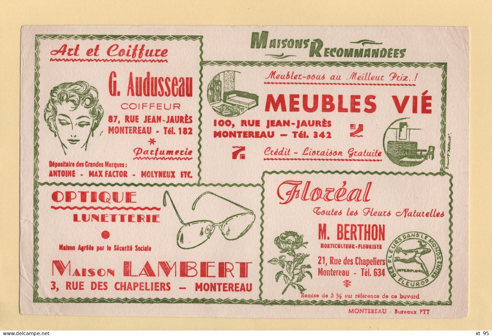 Buvard - Maisons Recommandees - Montereau - Coiffure Optique Lunettes Fleurs Meubles Parfum - M