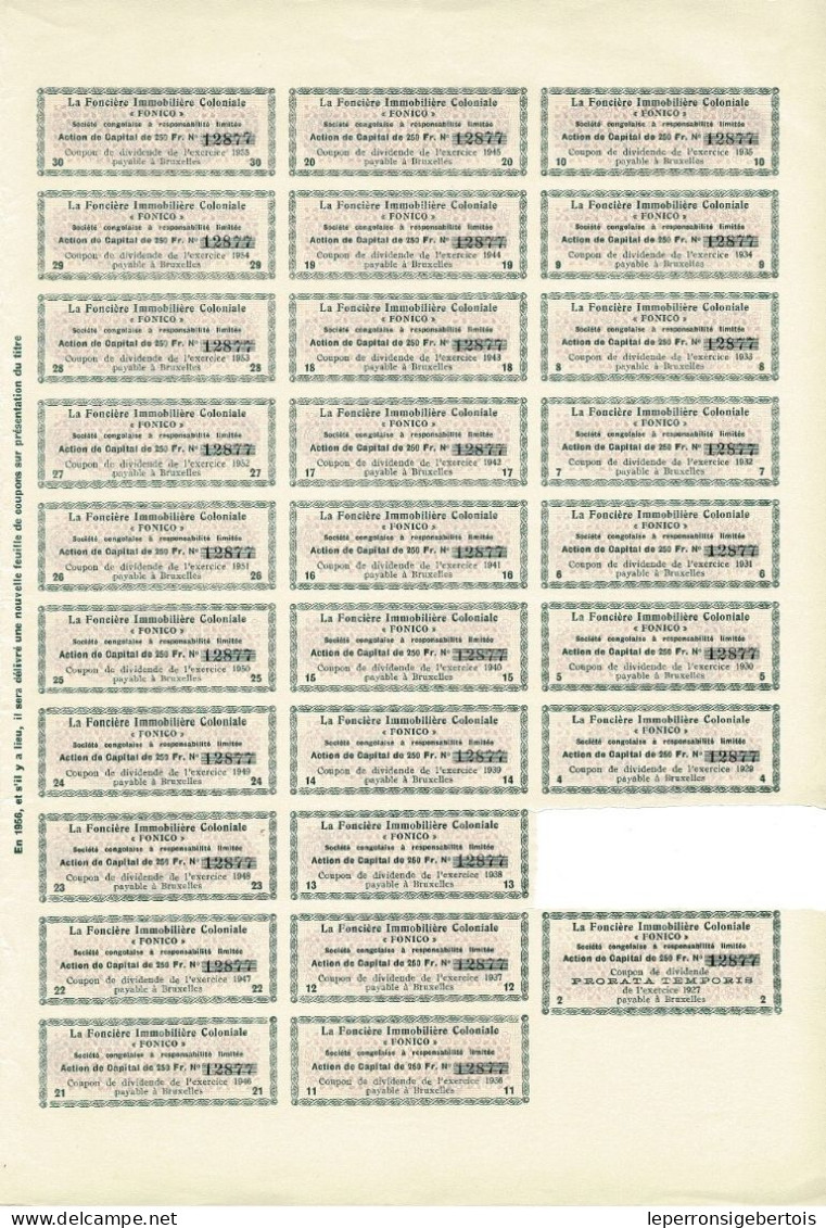 - Titre De 1927 - La Foncière Immobilière Coloniale - FONICO - Société Congolaise à Responsablilité Limitée - - Afrika