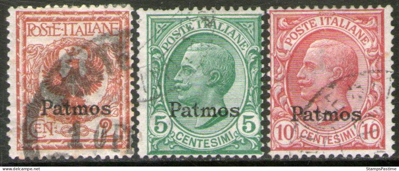 EGEO (AEGEAN) = PATMOS = COLONIA ITALIANA Serie X 3 Sellos Usados RESELLADOS EN 1912-16 – Valorizada En Catálogo  U$S 28 - Egée (Patmo)