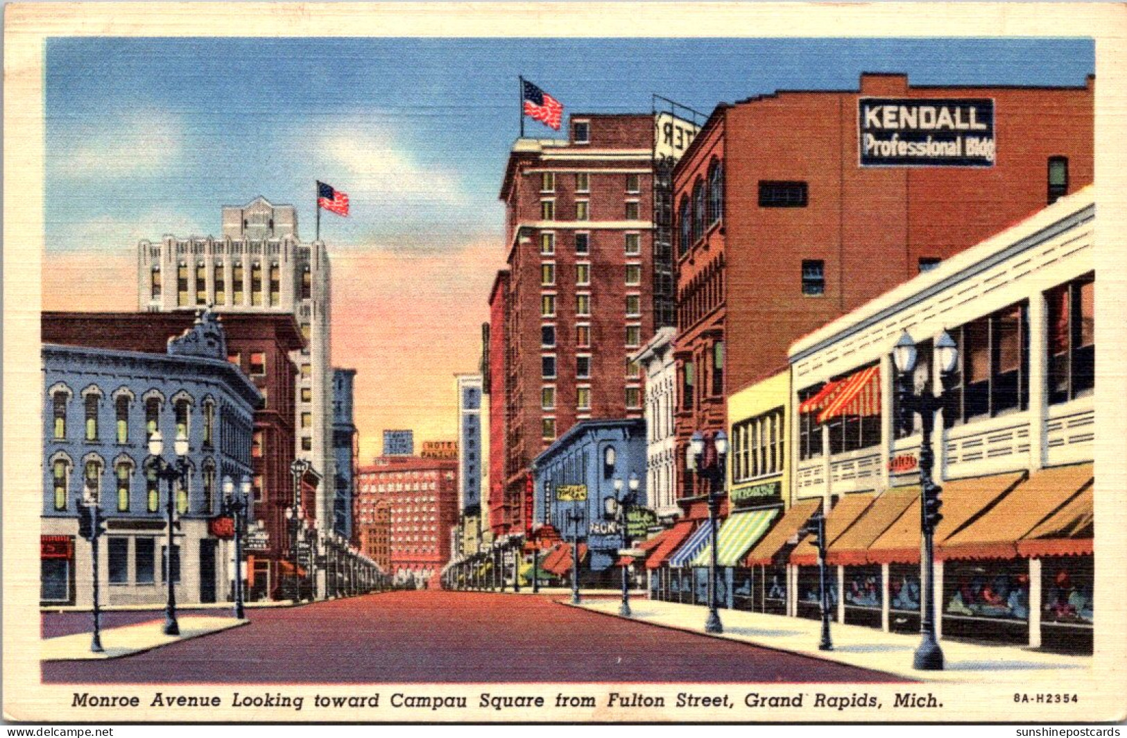 Michigan Grand Rapids Monroe Avenue Looking Toward Campus Square From Fulton Street Curteich - Grand Rapids