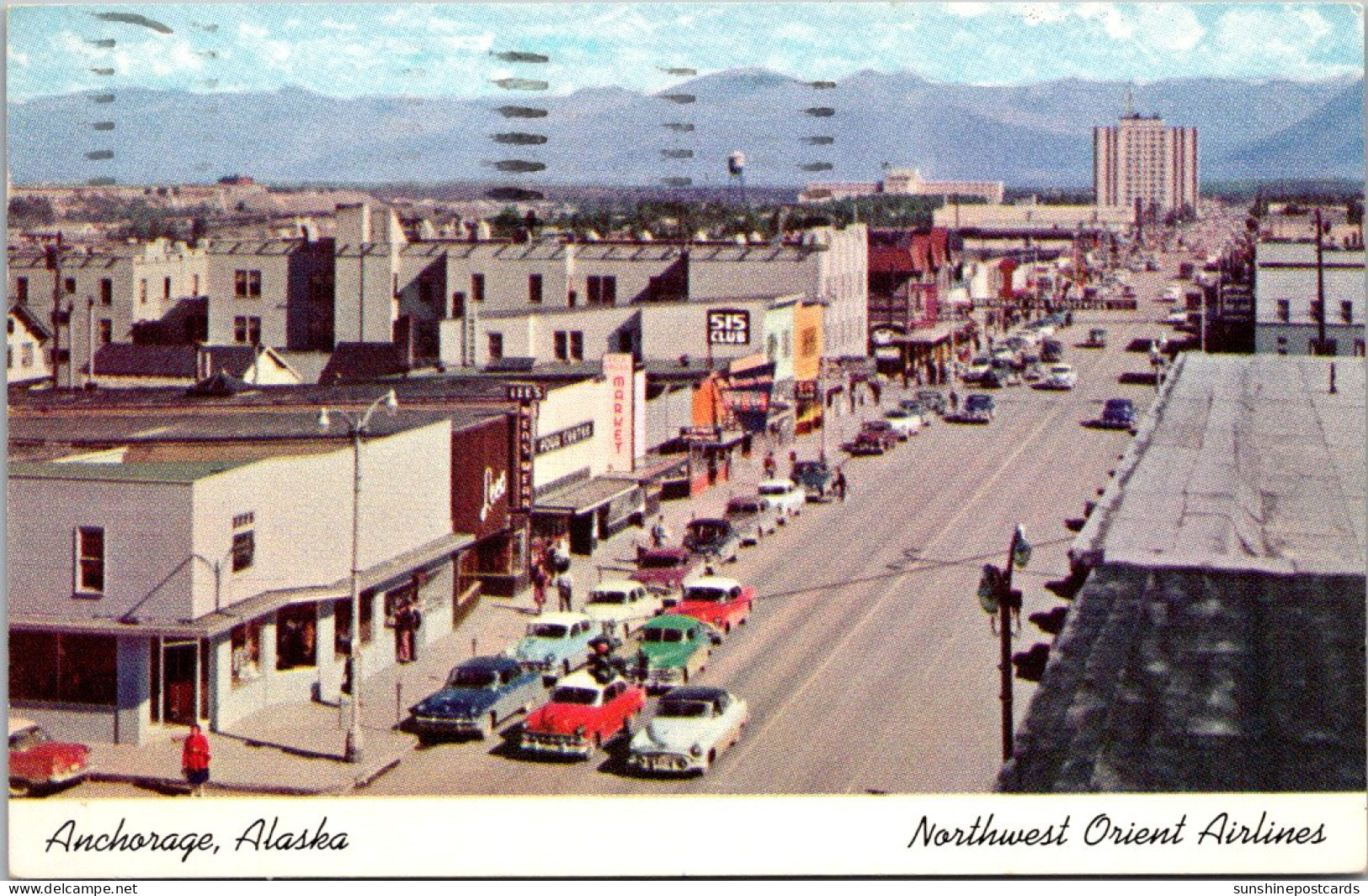 Alaska Anchorage Main Street Scene 1955 Northwest Orient Airlines Card - Anchorage