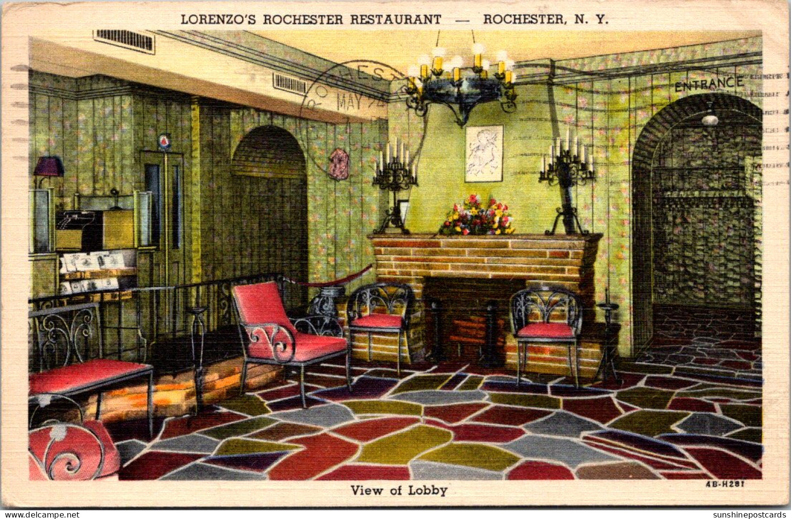 New York Rochester Lorenzo's Rrestaurant The Lobby 1945 Curteich - Rochester