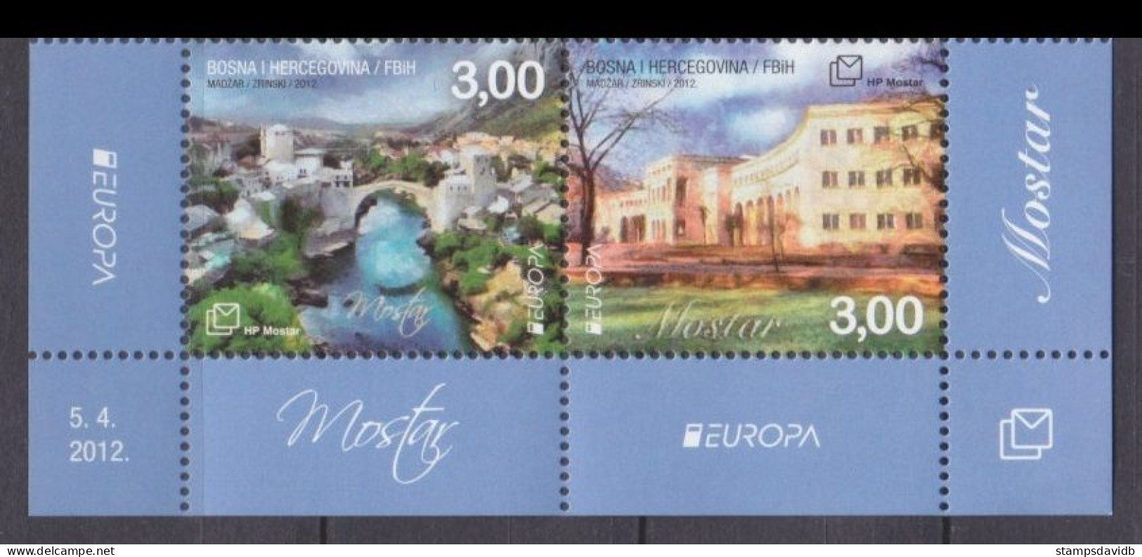 2012 Bosnia Herzegovina Mostar 337-338Paar Europa Cept 7,20 € - 2012