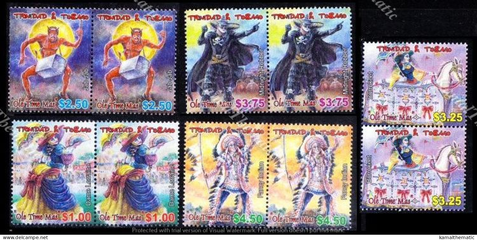 Trinidad 2005 MNH 5v Pairs, Traditional Carnival, Ole Mas, Dance, Magician, Music, Tribal - Carnival