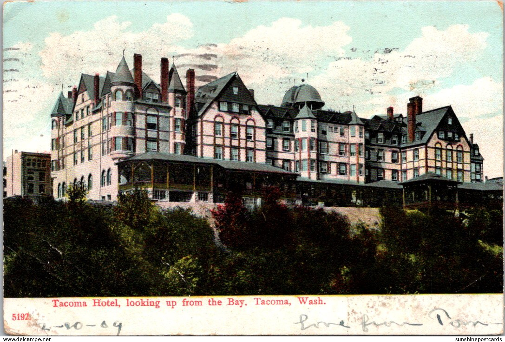 Washington Tacoma The Tacoma Hotel Looking Up From The Bay 1909 - Tacoma