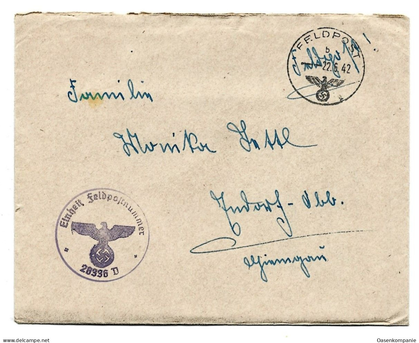 Feldpost La Rochelle Frankreich Artillerie Regiment 327 1942 - Feldpost 2. Weltkrieg