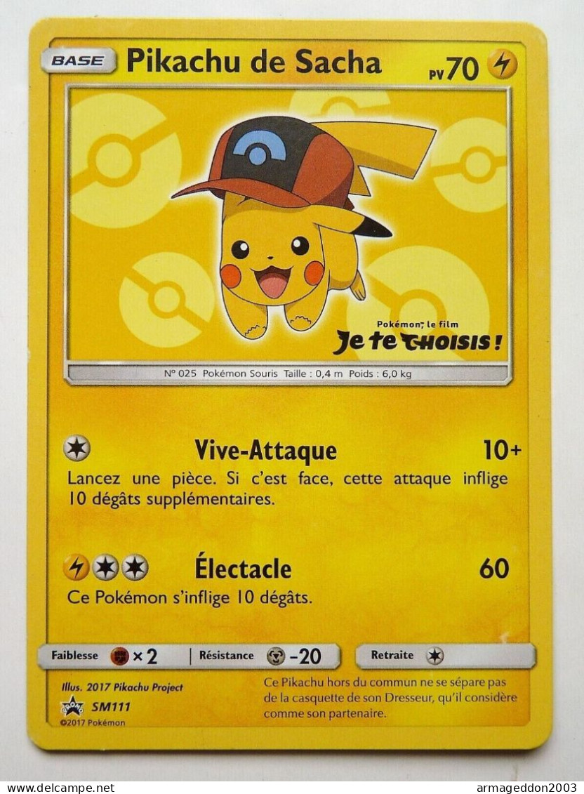 Carte Pokémon PIKACHU DE SACHA SM111 2017 PROMO DU FILM JE TE CHOISIS TBE - Promos