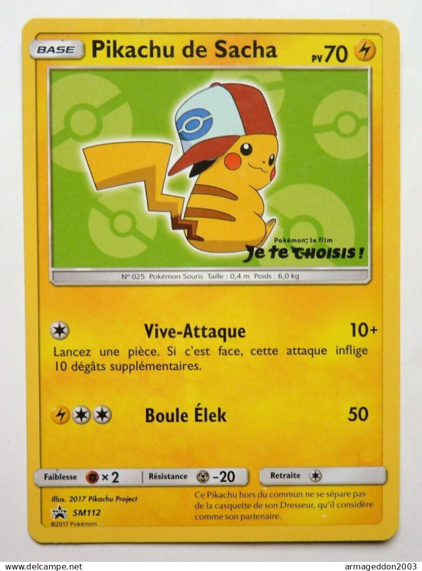 Carte Pokémon PIKACHU DE SACHA SM112 2017 PROMO DU FILM JE TE CHOISIS TBE - Promos