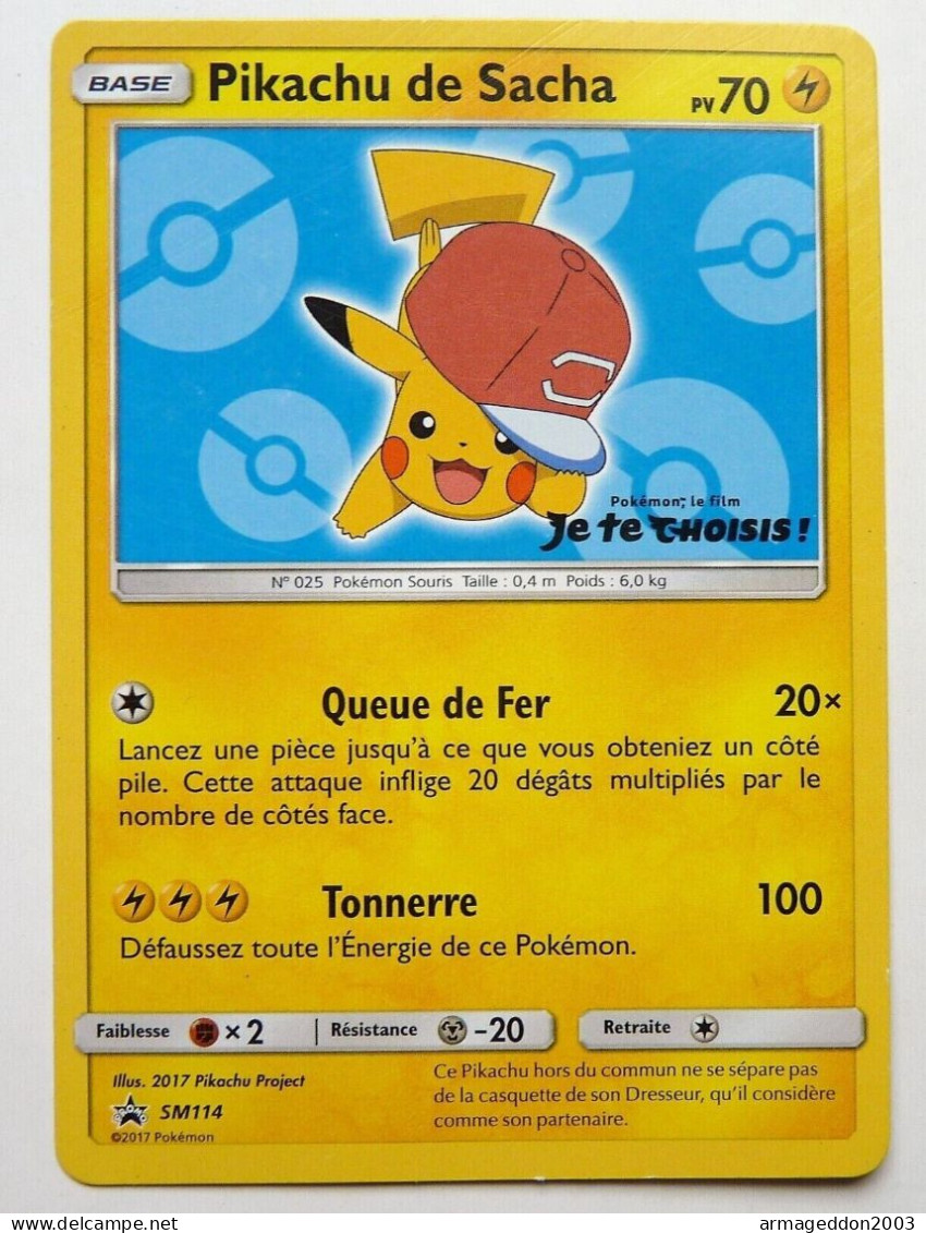 Carte Pokémon PIKACHU DE SACHA SM114 2017 PROMO DU FILM JE TE CHOISIS TBE - Promos