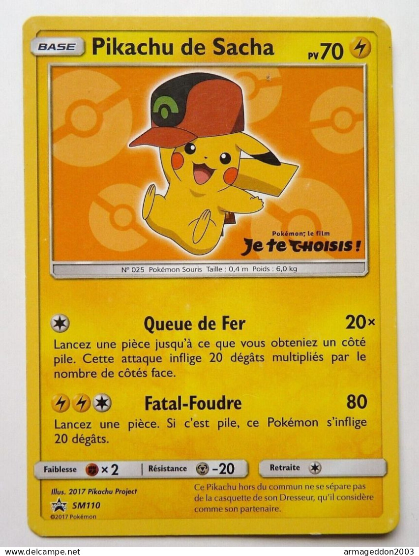 Carte Pokémon PIKACHU DE SACHA SM113 2017 PROMO DU FILM JE TE CHOISIS TBE - Promos