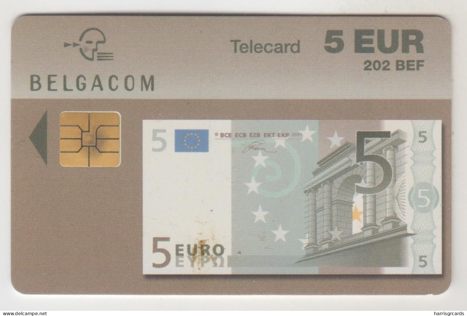 BELGIUM - 5 € Banknote (BEF - Euro), Exp.date 31/12/2004, 202 BEF/5 €, Tirage 400.000, Used - Con Chip