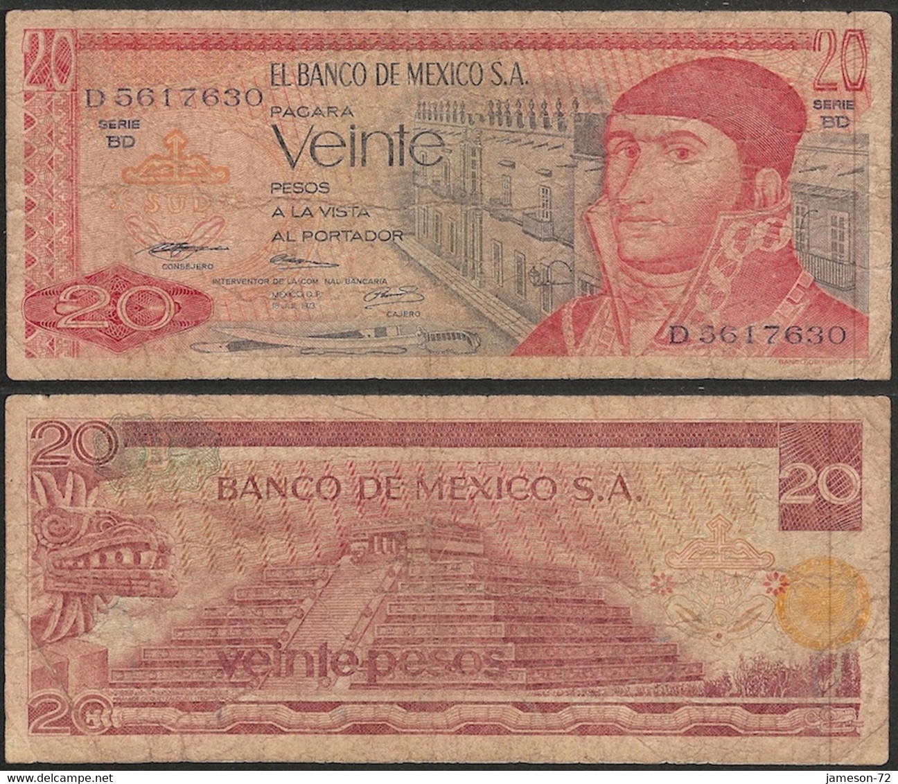 MEXICO - 20 Pesos 1973 P# 64b America Banknote - Edelweiss Coins - Mexico