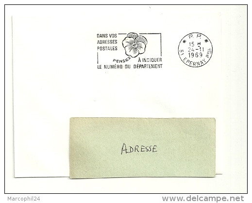 MARNE - Dépt N° 51 = EPERNAY Ppal  1969 = FLAMME Codée PP SUPERBE = SECAP  ' PENSEZ NUMERO DEPARTEMENT ' = Pensée N° 2 - Codice Postale