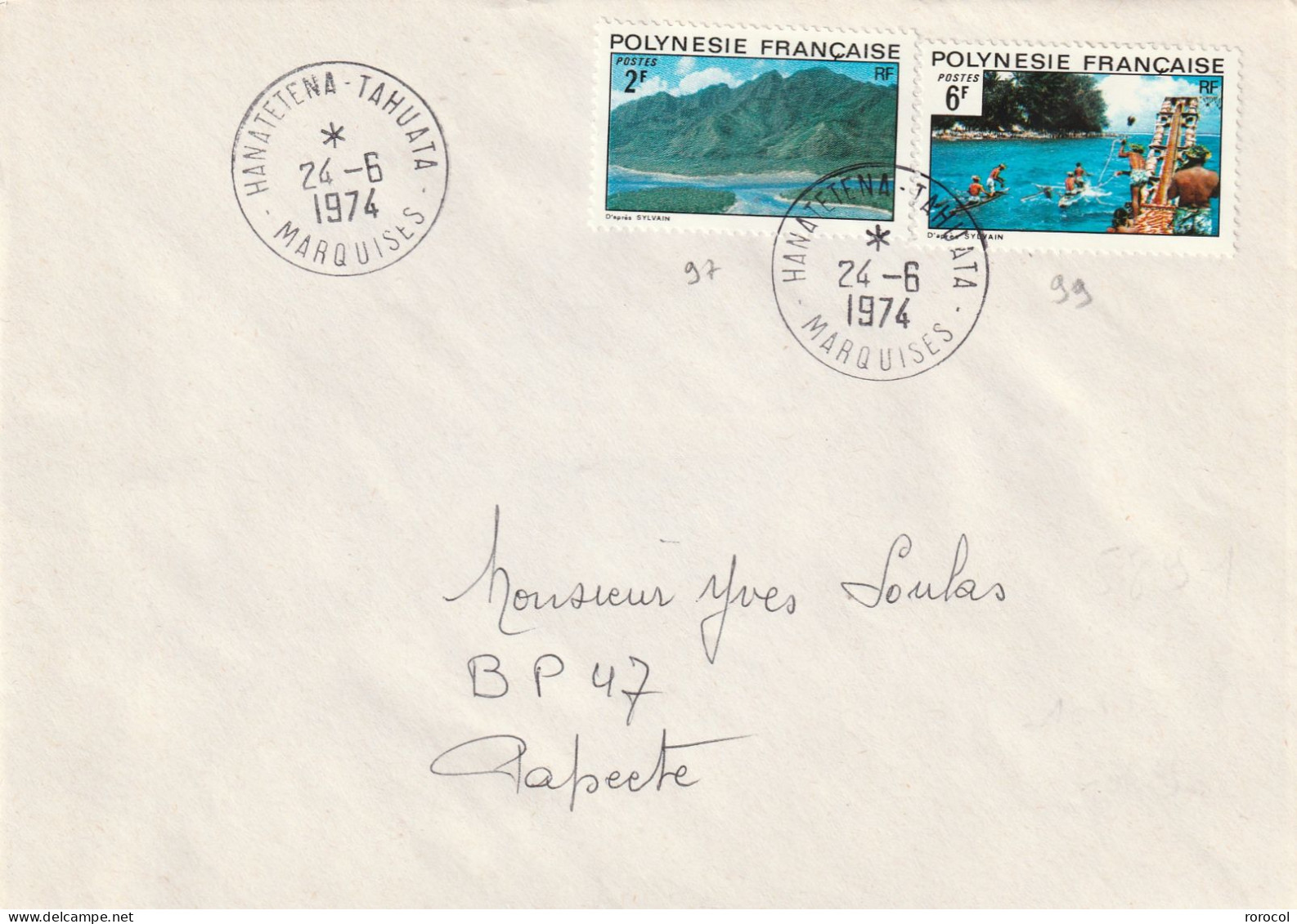 POLYNESIE FRANCAISE Lettre 1974 HANATETENA - TAHUATA Pour Papeete - Lettres & Documents