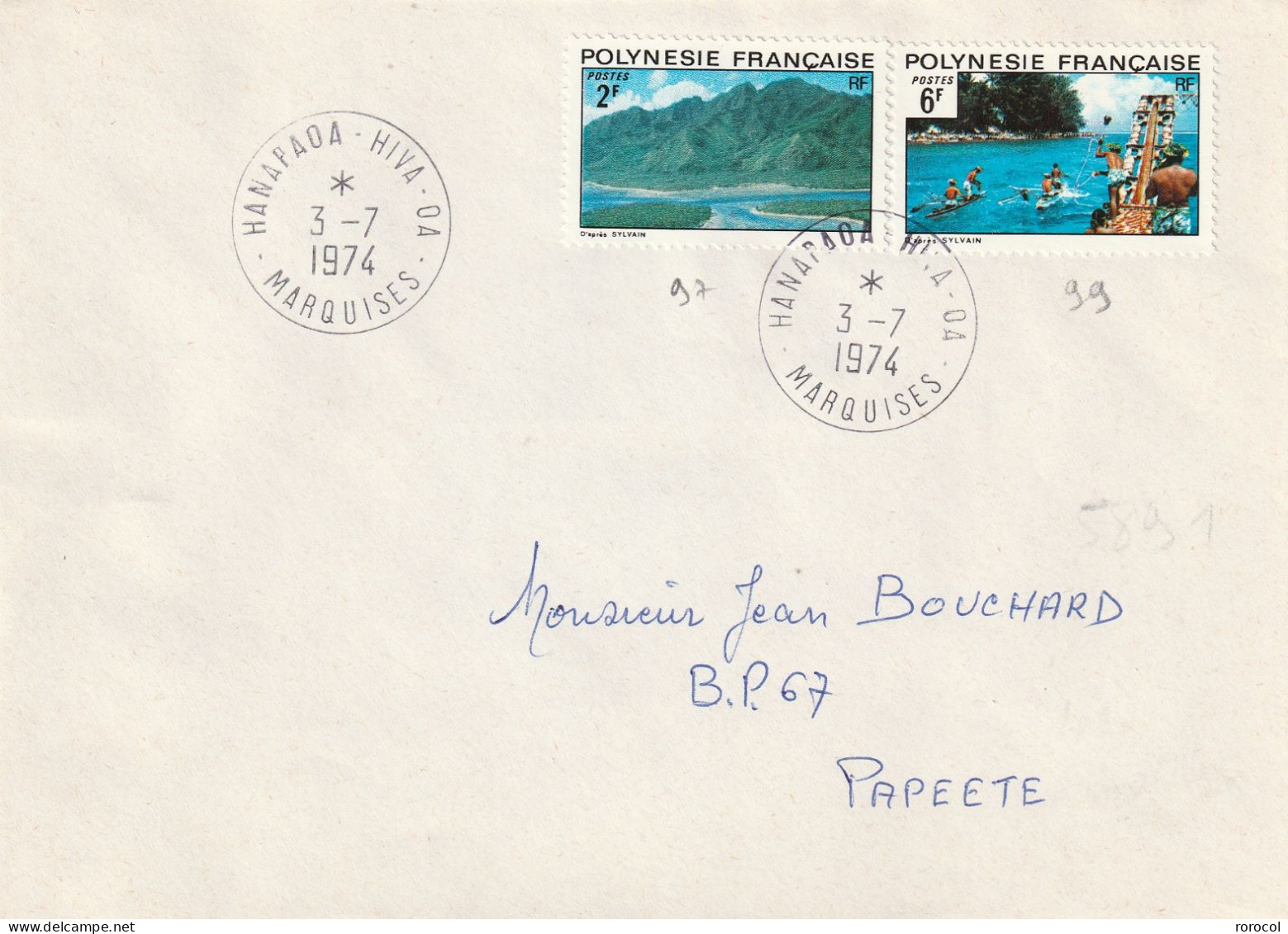 POLYNESIE FRANCAISE Lettre 1974 HANAPAOA - HIVA - OA Pour Papeete - Cartas & Documentos