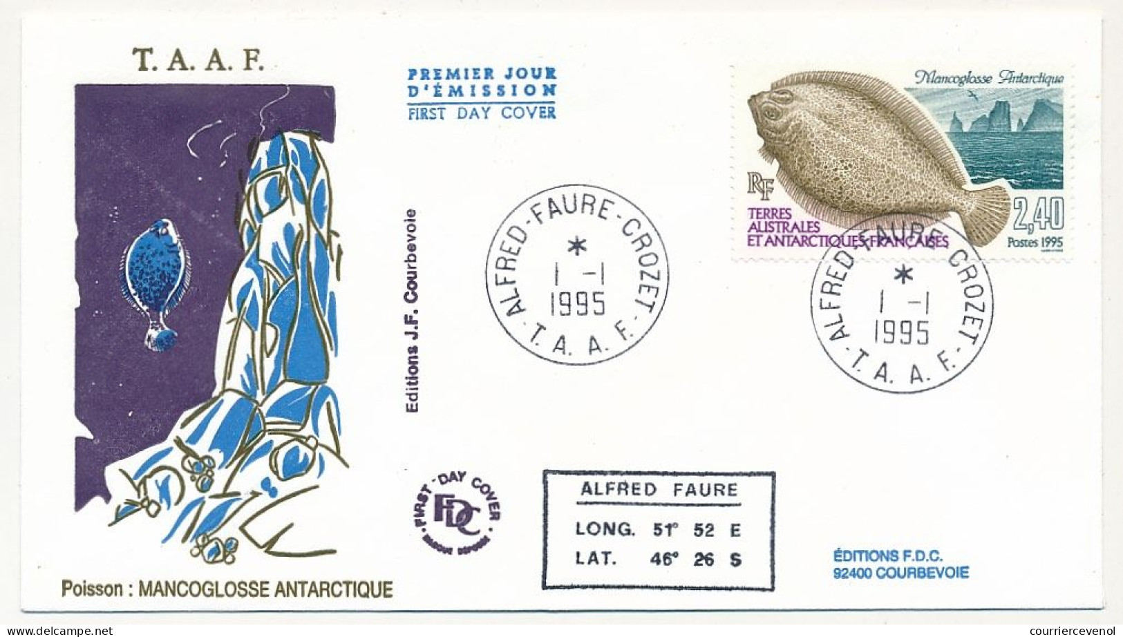 TAAF - Env FDC - 2,40 Mancoglosse Antarctique - Alfred Faure Crozet - 1/1/1995 - FDC