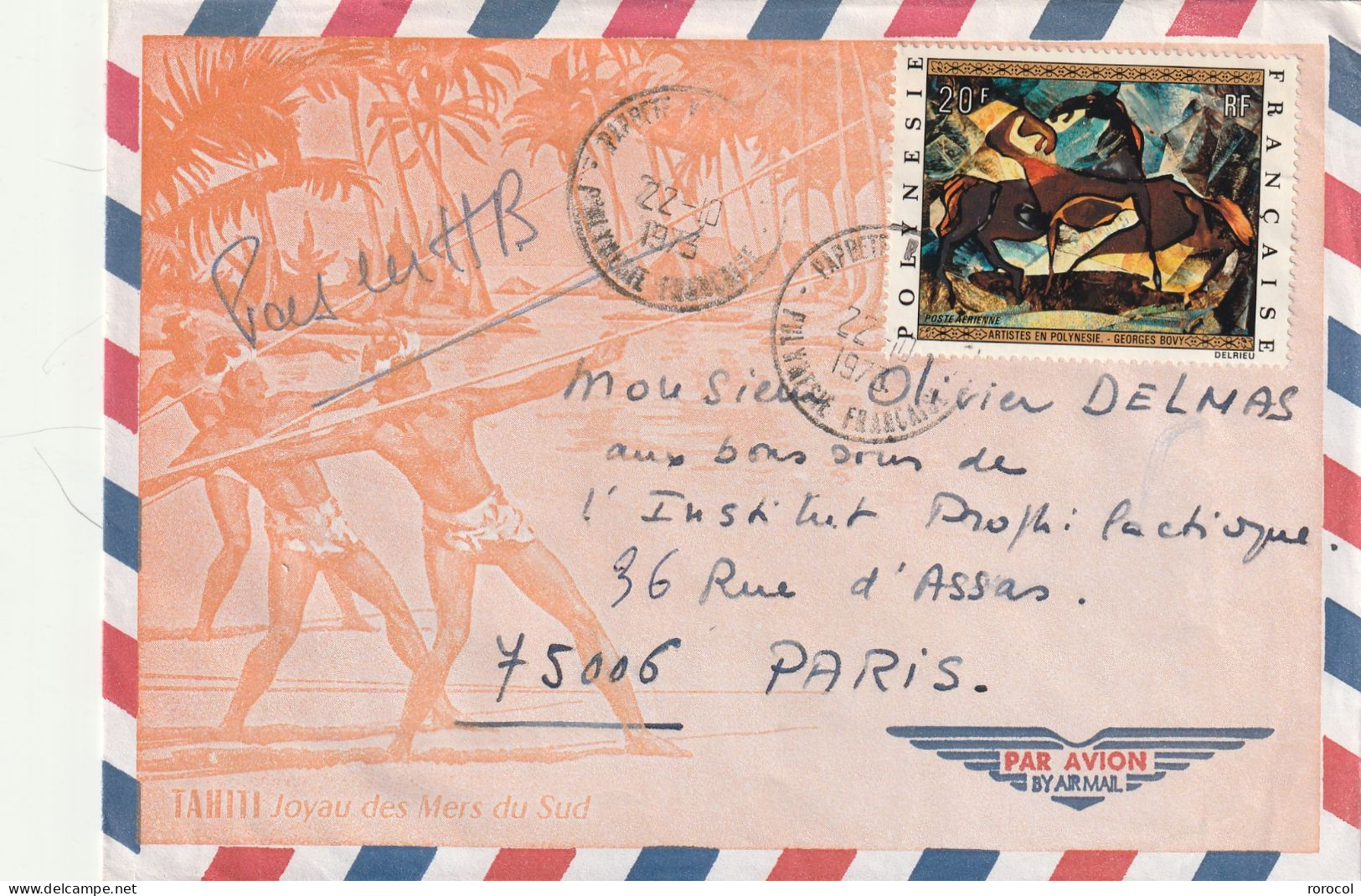 POLYNESIE FRANCAISE Lettre 1973 PAPEETE RP ANNEXE 1 Pour Paris Timbre PA 65 Georges Bovy - Lettres & Documents