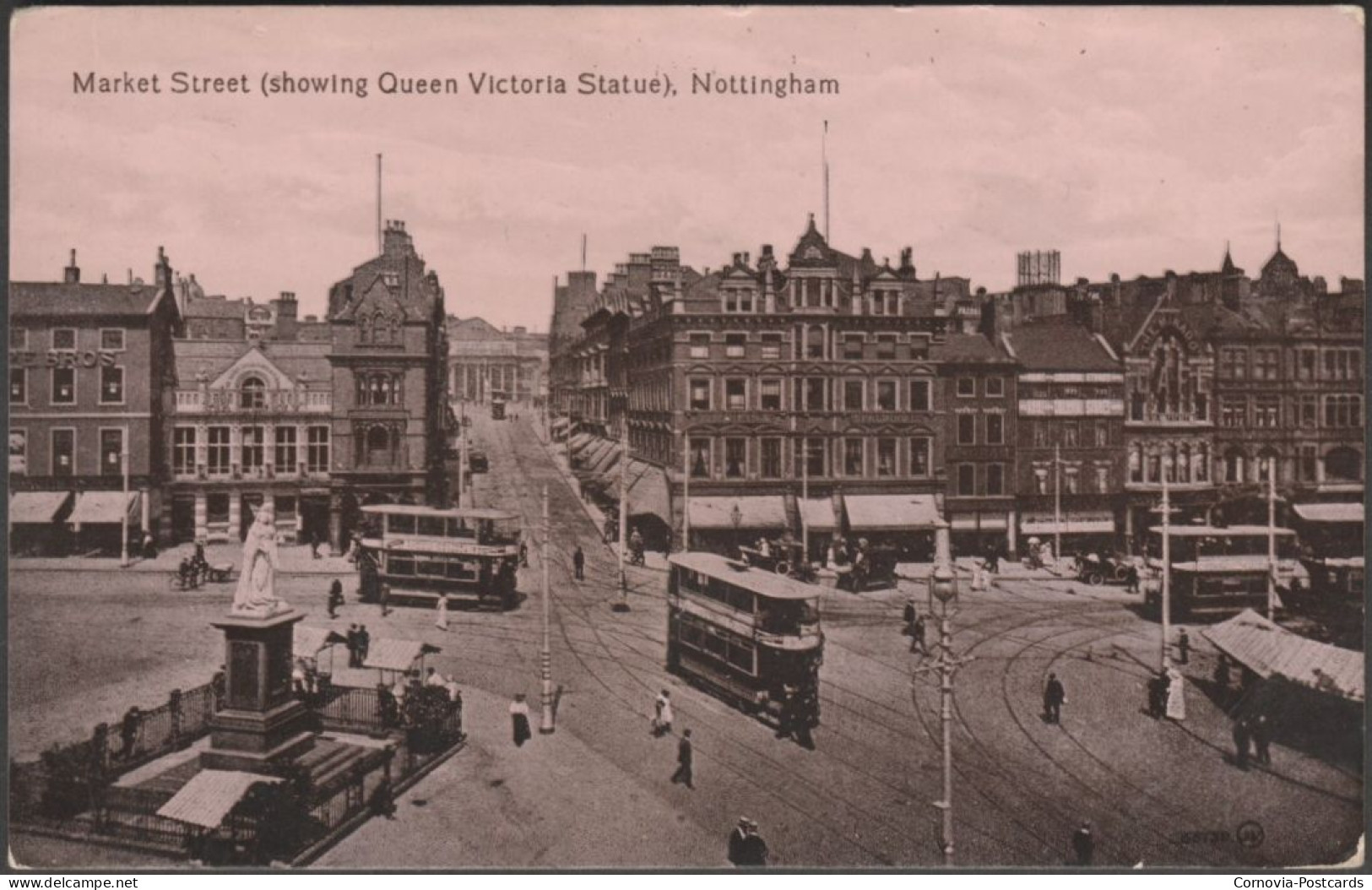 Market Street (Showing Queen Victoria Statue), Nottingham, 1917 - Valentine's Postcard - Nottingham