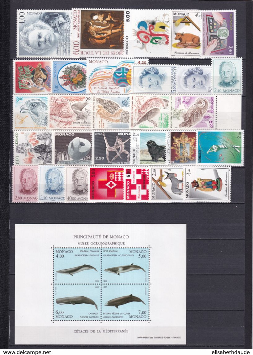 PROMO MONACO - 1993 - ANNEE COMPLETE Avec BLOCS (DONT EUROPA) + 3CARNETS ** MNH - COTE = 165 EUR. - 29 TIMBRES + 4 BLOCS - Full Years