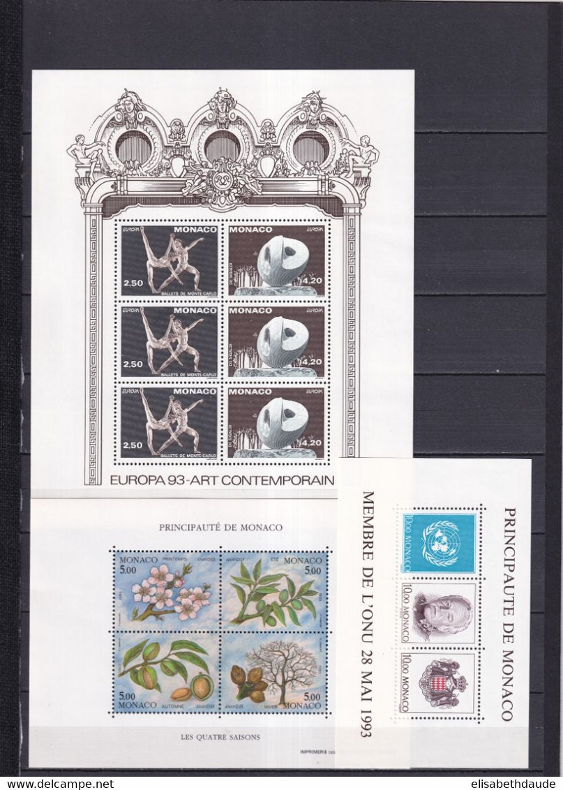 PROMO MONACO - 1993 - ANNEE COMPLETE Avec BLOCS (DONT EUROPA) + 3CARNETS ** MNH - COTE = 165 EUR. - 29 TIMBRES + 4 BLOCS - Komplette Jahrgänge