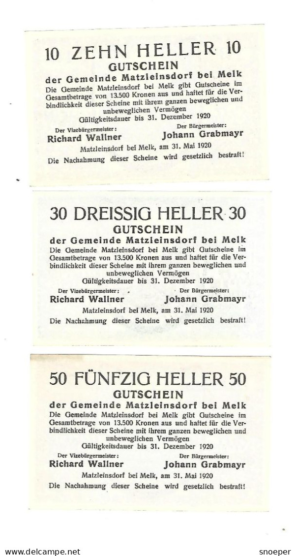 **notgeld   Austria Matzleinsdorf  Serie  Compleet   597 - Autriche