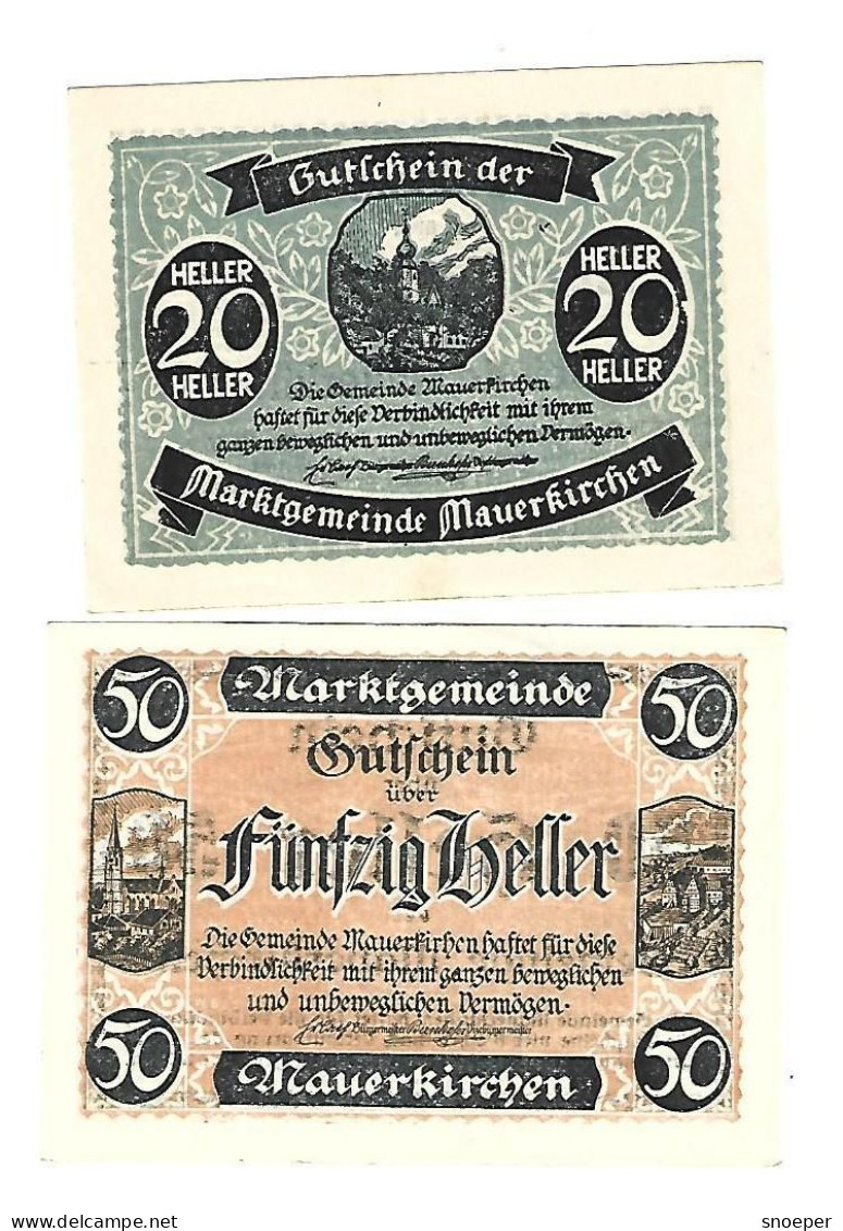 **notgeld   Austria Mauerkirchen 20+50 Heller    598/2 - Autriche