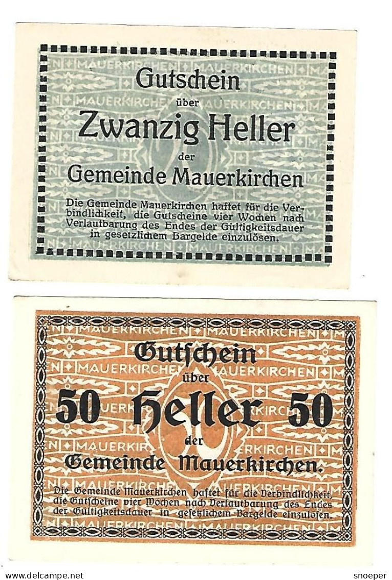 **notgeld   Austria Mauerkirchen 20+50 Heller    598/2 - Autriche