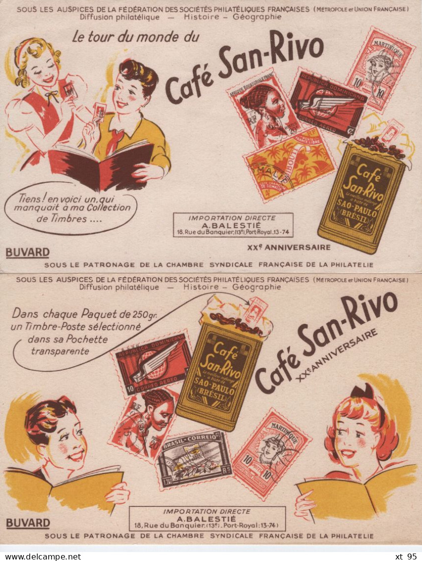 Lot De 2 Buvards - Cafe San Rivo - Timbres Philatelie Collection - Café & Thé