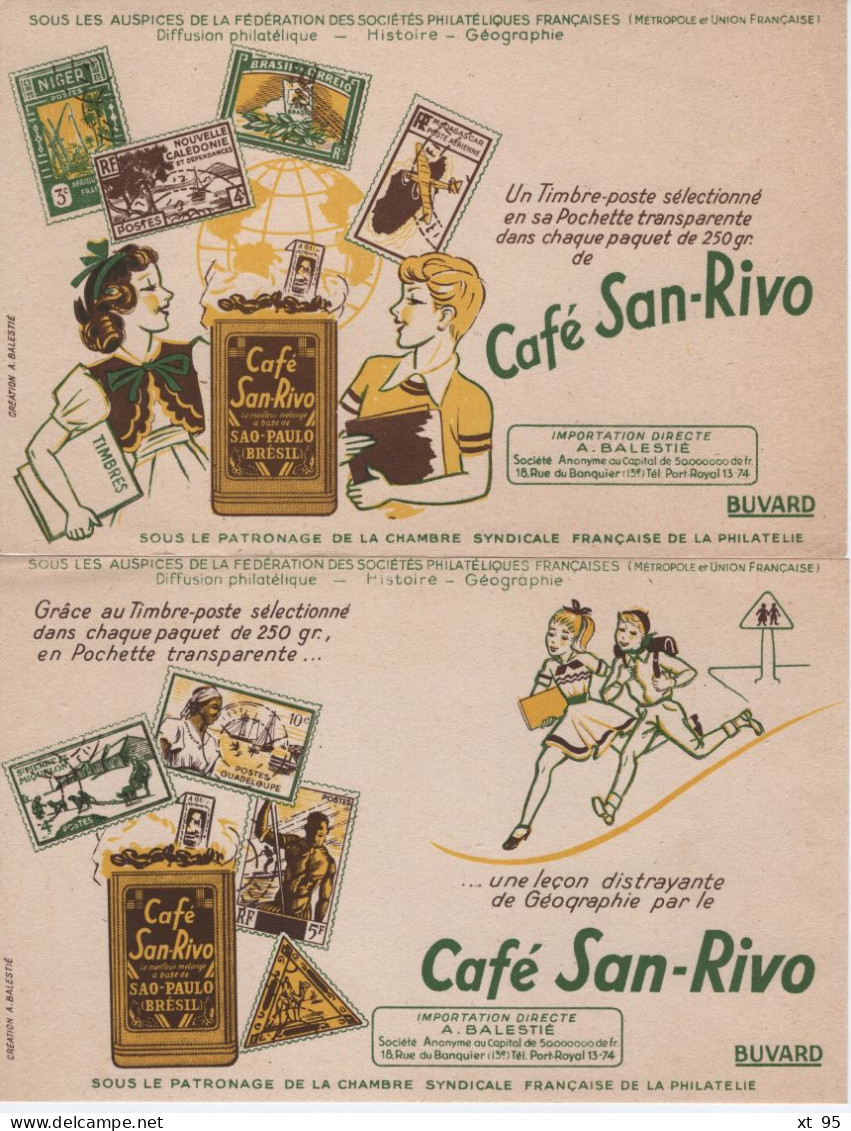 Lot De 2 Buvards - Cafe San Rivo - Timbres Philatelie Collection - Café & Thé