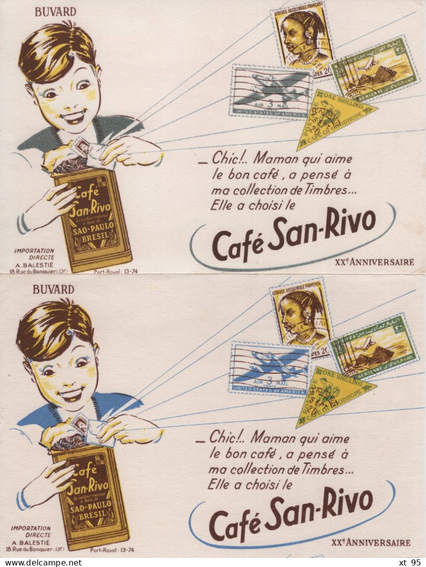 Lot De 2 Buvards - Cafe San Rivo - Timbres Philatelie Collection - Koffie En Thee