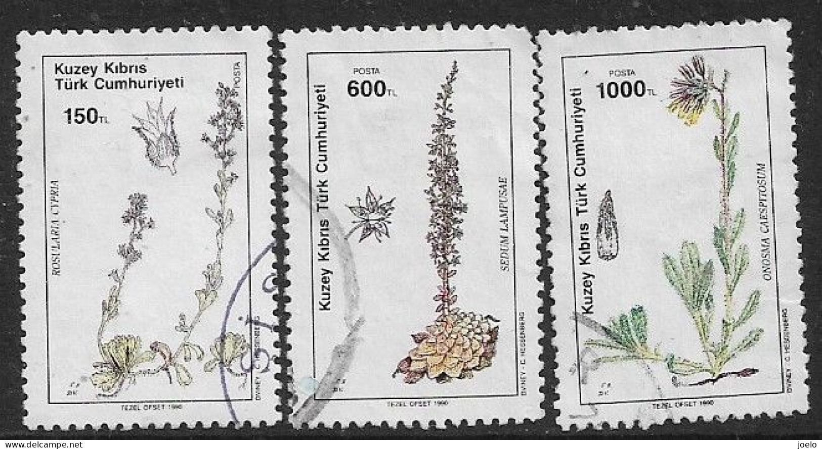 CYPRUS TURKEY 1990 PLANTS TRIO TO 1000TL - Used Stamps