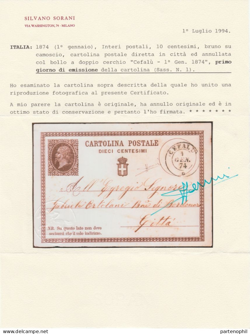 55 - Cartolina Postale Da 10 C. Da Cefalù Per Città Annullata Con Bollo A Doppio Cerchio Nel Primo Giorno Di Emissione 1 - Entiers Postaux