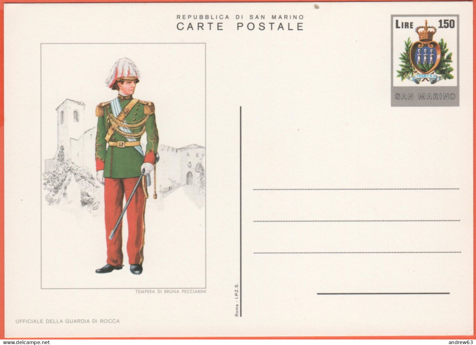 SAN MARINO - 1980 - 150 Uniformi - Ufficiale Della Guardia Di Rocca - Cartolina Postale - Intero Postale - Nuovo - Interi Postali