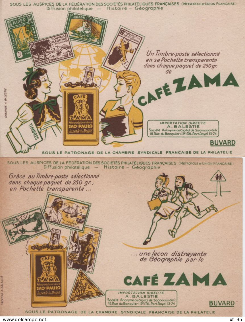 Lot De 2 Buvards - Cafe Zama - Timbres Philatelie Collection - Café & Thé