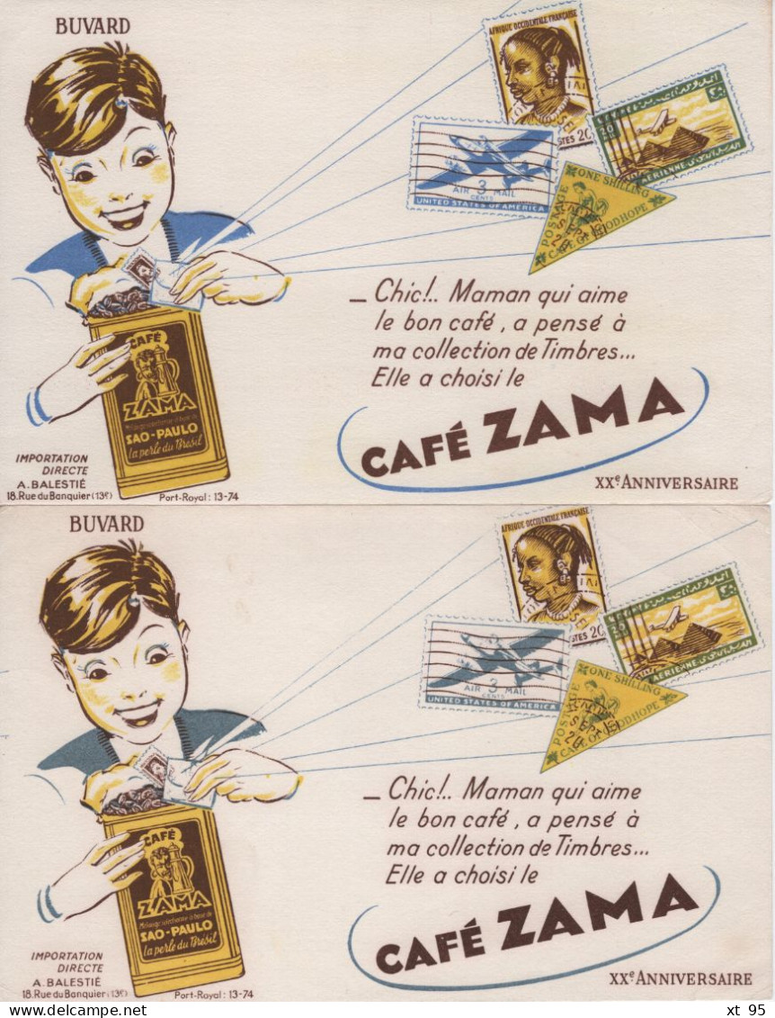Lot De 2 Buvards - Cafe Zama - Timbres Philatelie Collection - Kaffee & Tee