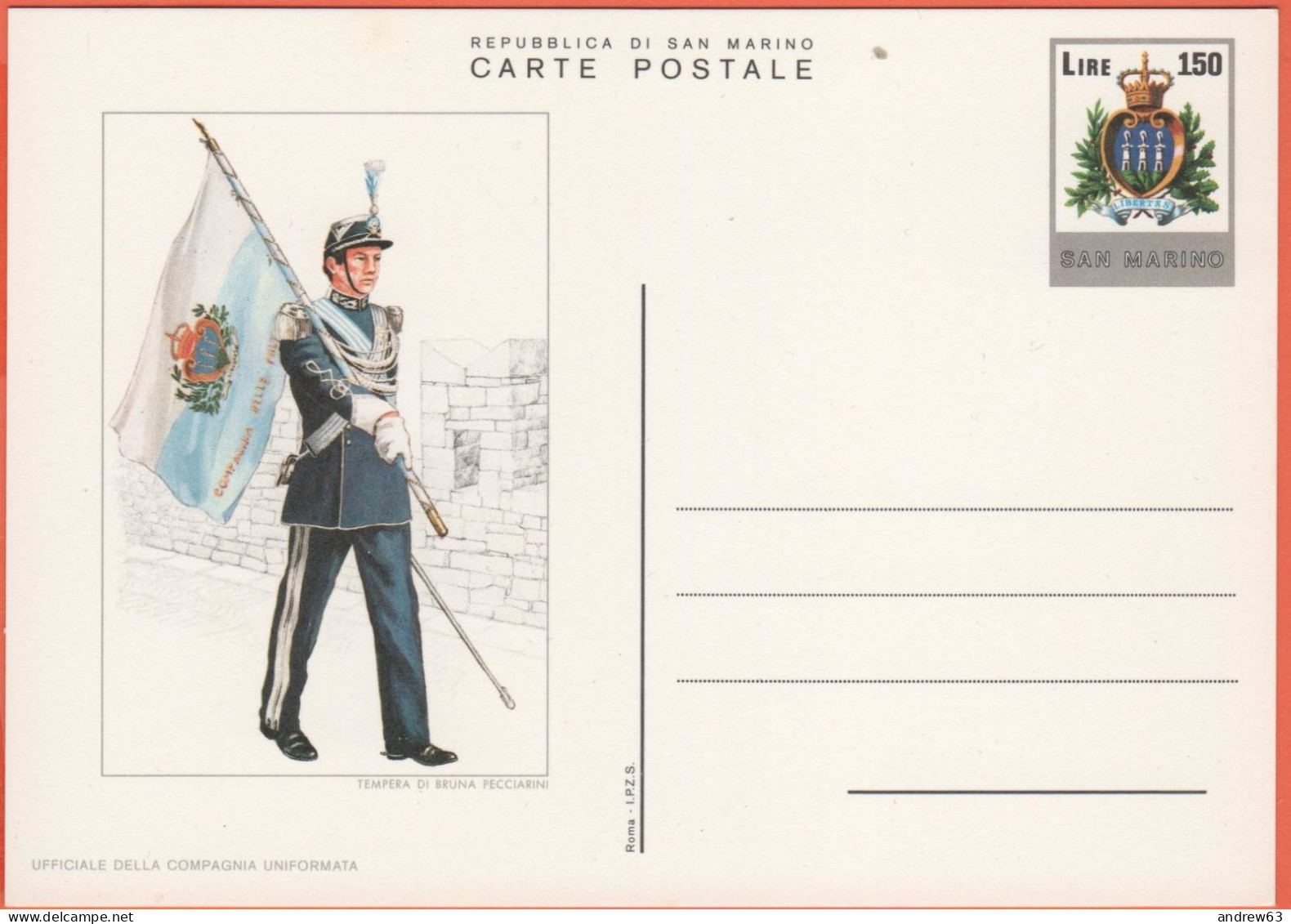 SAN MARINO - 1980 - 150 Uniformi - Ufficiale Della Compagnia Uniformata - Cartolina Postale - Intero Postale - Nuovo - Entiers Postaux
