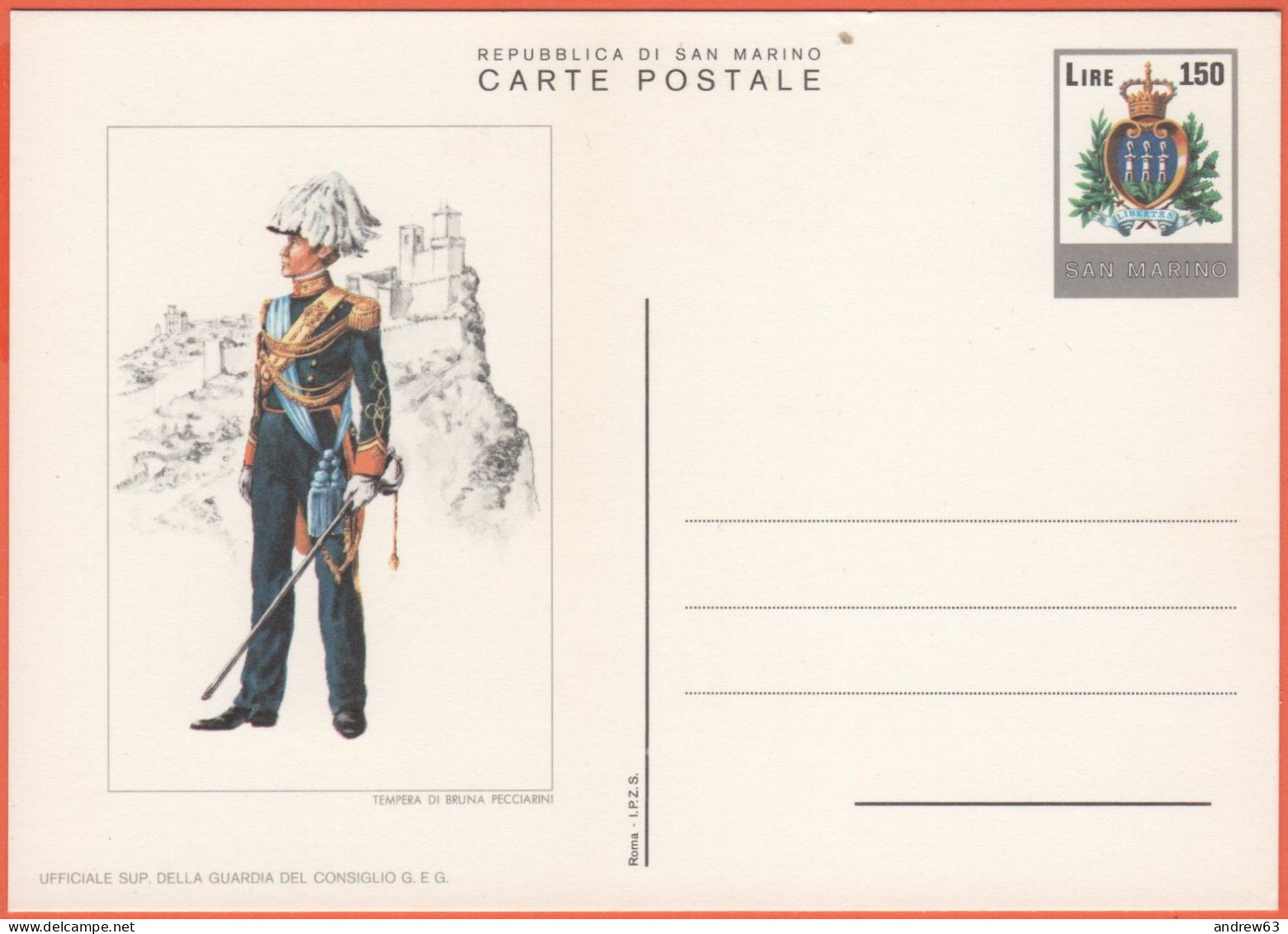 SAN MARINO - 1979 - 150 Uniformi - Ufficiale Superiore Della Guardia Del Consiglio G. E G. - Cartolina Postale - Intero - Interi Postali