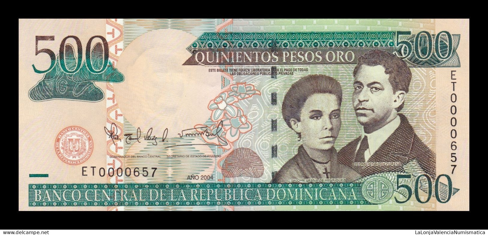 República Dominicana 500 Pesos Oro 2004 Pick 172c Low Serial 657 Sc Unc - Dominicaine