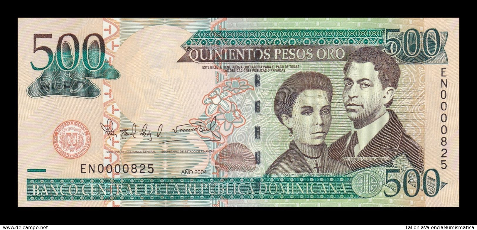 República Dominicana 500 Pesos Oro 2004 Pick 172c Low Serial 825 Sc Unc - Dominicaine