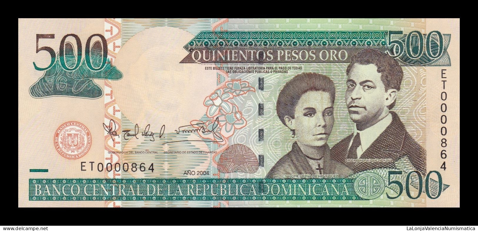 República Dominicana 500 Pesos Oro 2004 Pick 172c Low Serial 864 Sc Unc - Dominicaine