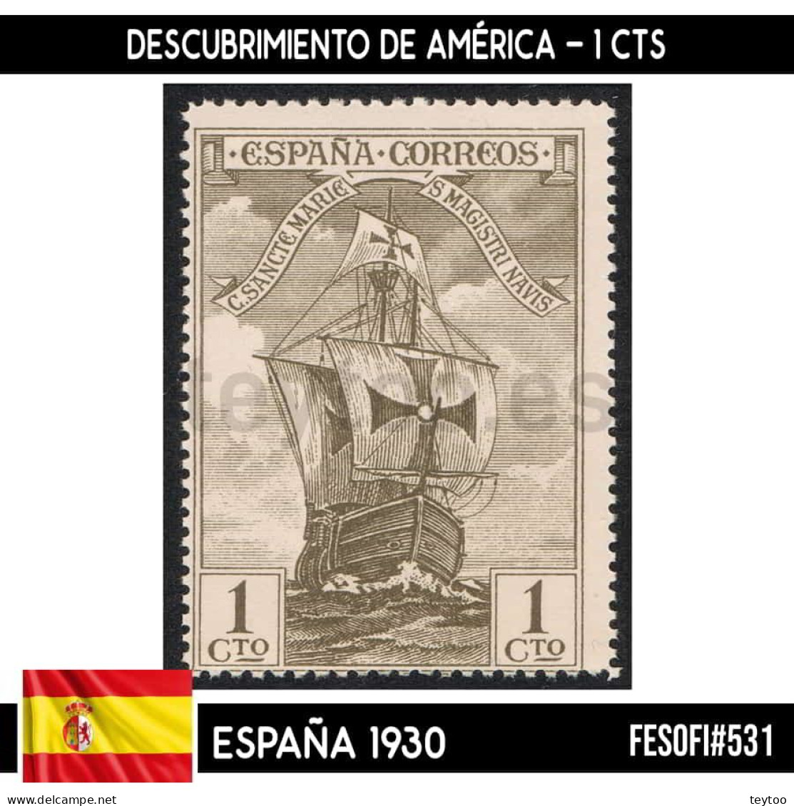 D0258# España 1930. Descubrimiento De América, 1 Cts (MNH) FES#531 - Nuevos