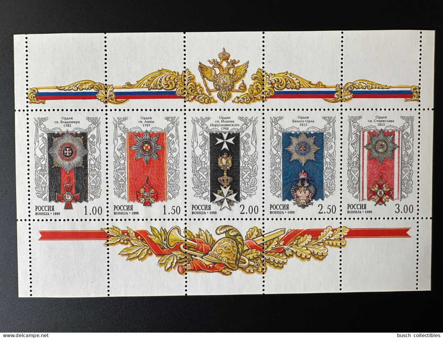 Russia 1999 Mi. 705 - 709 Kleinbogen Sheetlet Russian Military Orders Ordensstiftungen - Unused Stamps